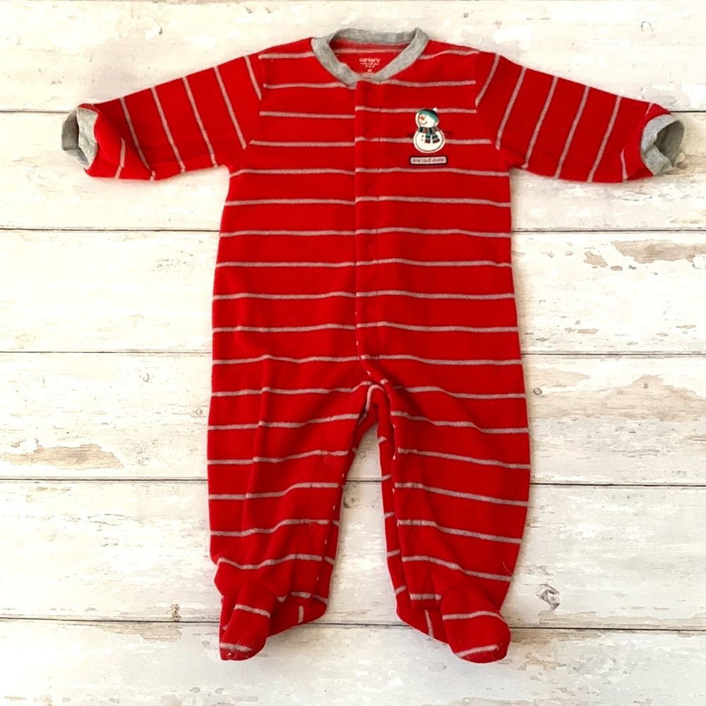 Carters 6m Christmas Baby Boy Fleece One Piece Footie Sleeper Pajamas Red Stripe